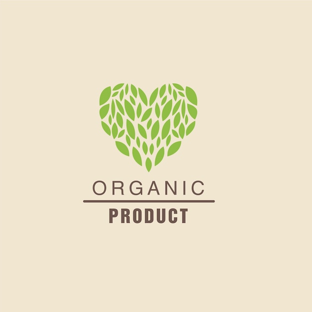 Leaf Heart Above Text Organic Product Logo Cool Flat Vector Design Template On White Backgeound