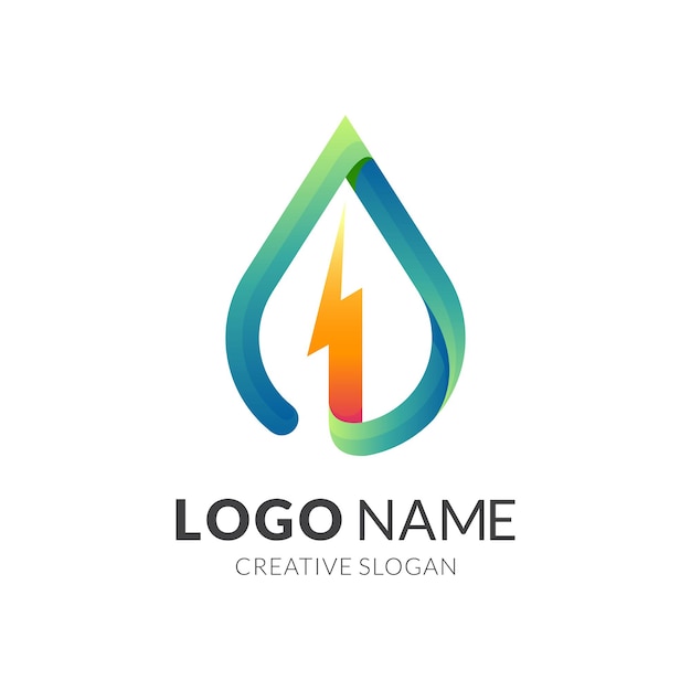 Leaf icon with thunder logo design nature, combination logo with 3d colorful