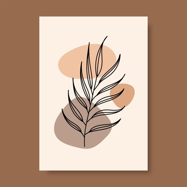 Vettore illustrazioni a foglia con sfondo astratto abstract art design minimalista e naturale wall art