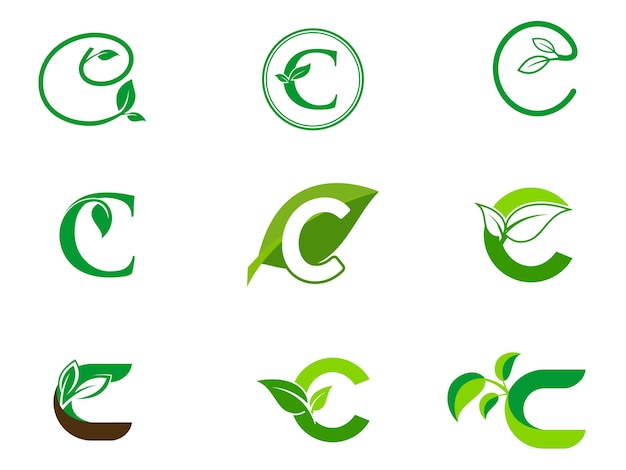 Vector leaf initials c logo set