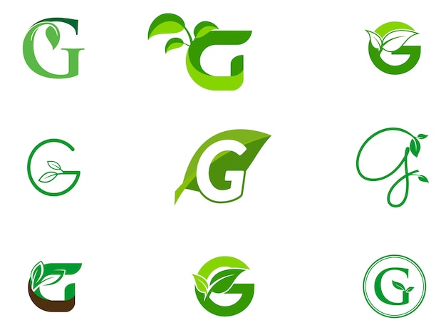 Leaf initials g logo set