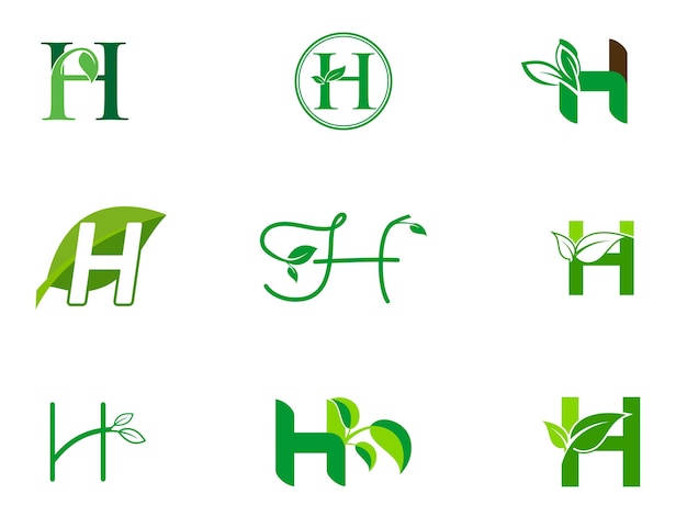 Vector leaf initials h logo set