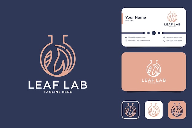 Leaf laboratory line art style logo design and business card