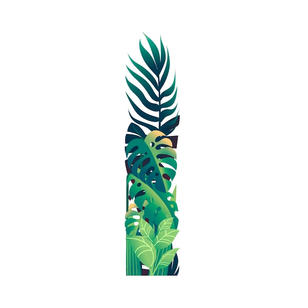leaf letter i with diffirent types of green leaves and foliage flat vector illustration isolated on white background.