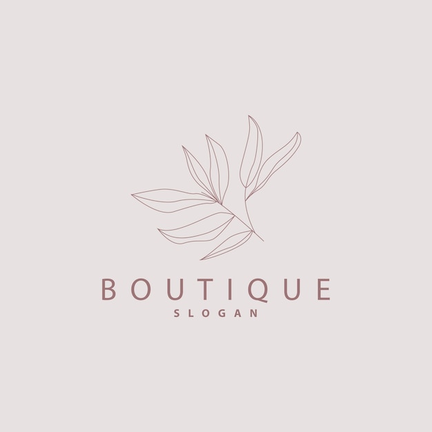 Leaf Line Logo Beautiful Hand Drawn Design Botanical Minimalist Vector Simple Organic Plant Feminine Logo