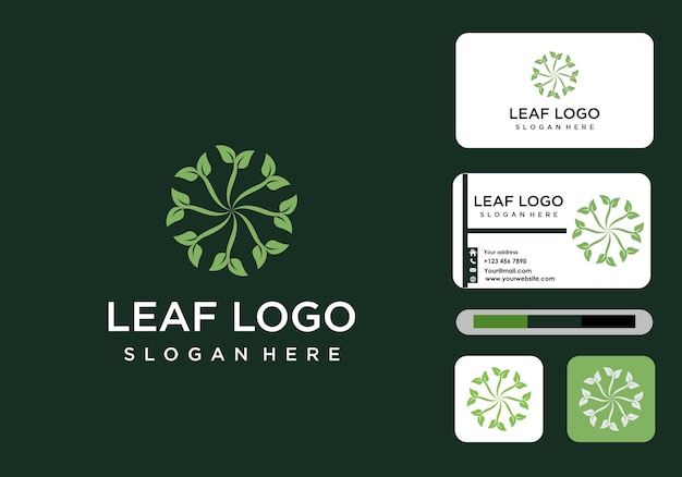 Vector leaf logo and business card icon
