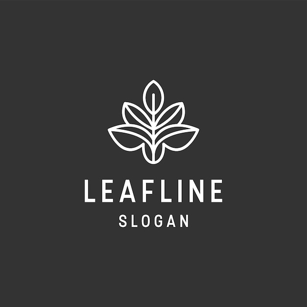 Шаблон дизайна логотипа листьев с концепцией линейного искусства на черном фоне