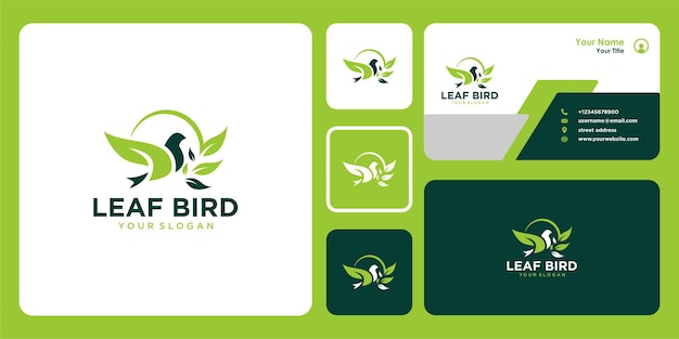 鳥と名刺と葉のロゴのデザイン