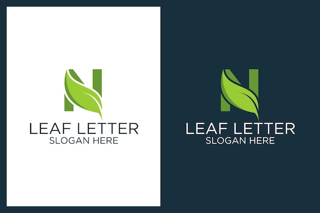 Leaf logo с начальной буквой n и шаблоном дизайна визитной карточки премиум векторы