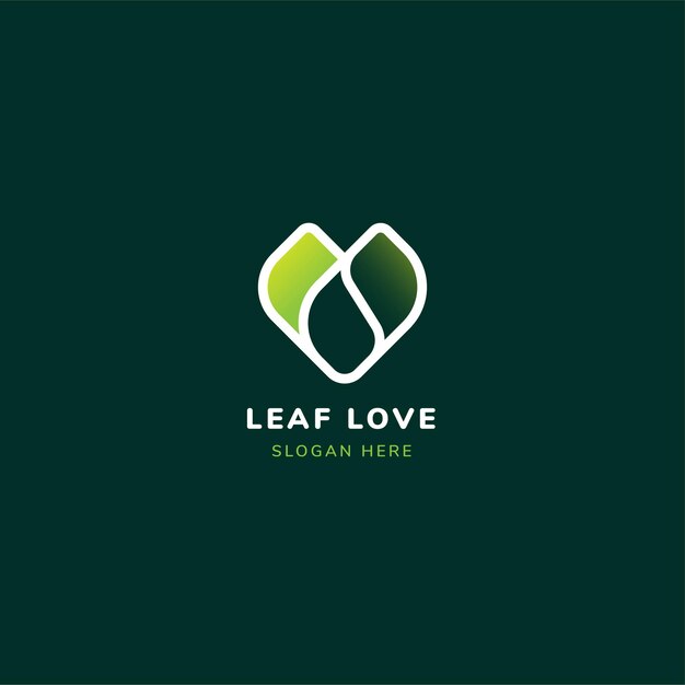 Vector leaf love heart logo with gradient green color.