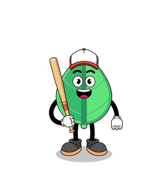 Cartoon mascotte foglia come giocatore di baseball