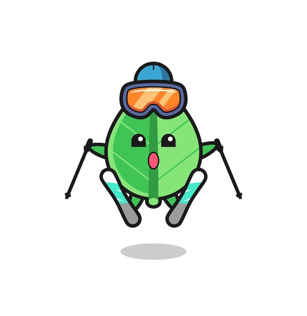 Leaf mascot character as a ski player , cute style design for t shirt, sticker, logo element