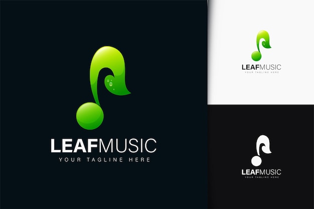 Vector leaf music logo design with gradient