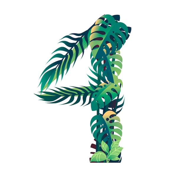 leaf number 4 with different types of green leaves and foliage cartoon style design flat vector illustration isolated on white background.