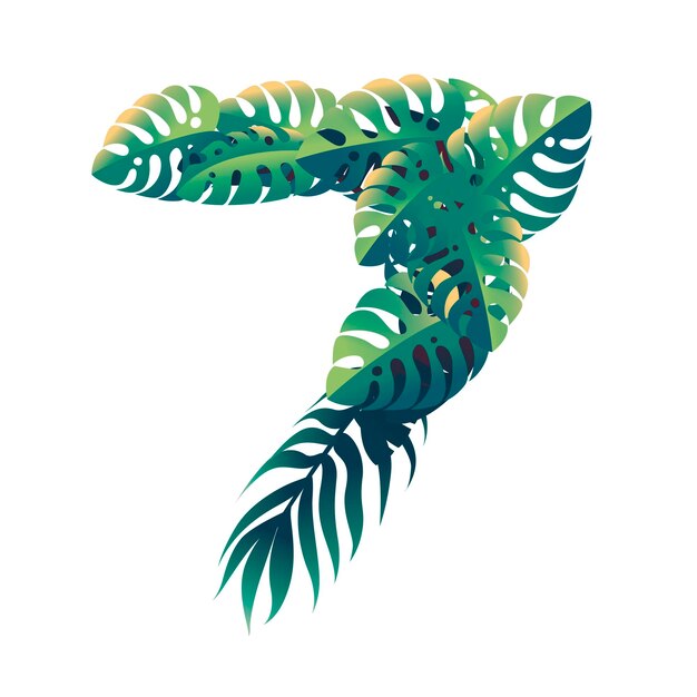 leaf number 7 with different types of green leaves and foliage cartoon style design flat vector illustration isolated on white background.
