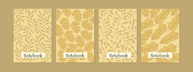 leaf pattern cover design set. abstract hand drawn floral background. A4 size for notebooks, journal