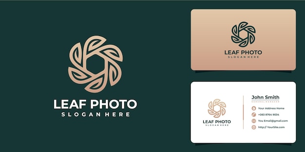 Design del logo e biglietto da visita con fotografia foglia