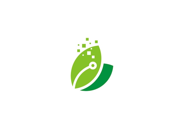 Leaf pixel logo creative tech neuron digital icon design