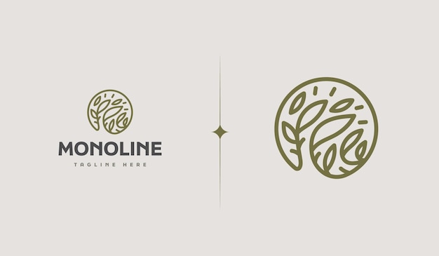 Leaf plant flower monoline logo universal creative premium symbol vector sign icon logo template vector illustration