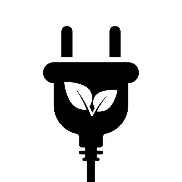 Vector leaf plug icon silhouette black leaf inside plug eco energy design vector icon