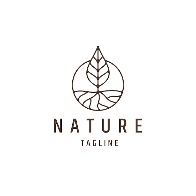 Leaf root line logo icon design template