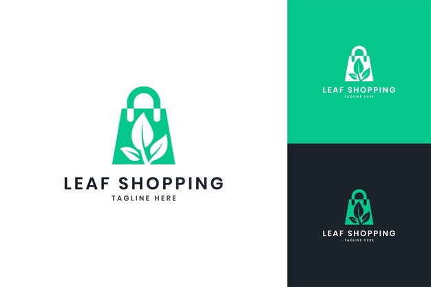 Design del logo con spazio negativo per lo shopping di foglie