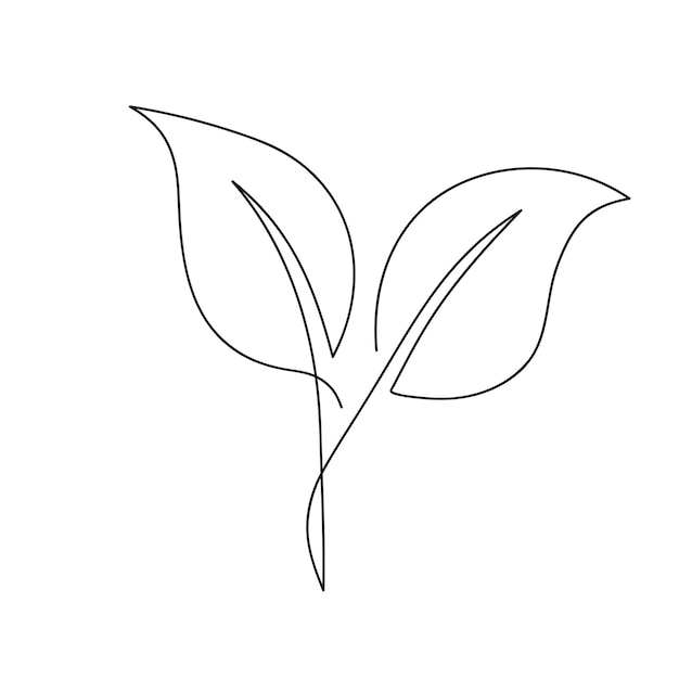 Leaf single continuous one line out line vector art drawing