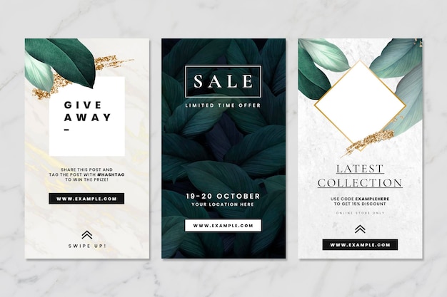 Vector leaf social media story banner collection