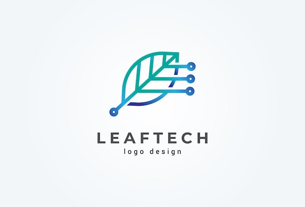 Leaf Tech Logo leaf with technological elements combination usable for green technology and company