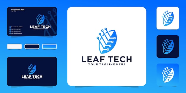 Вдохновение для дизайна логотипа Leaf Technology, линия связи и визитная карточка