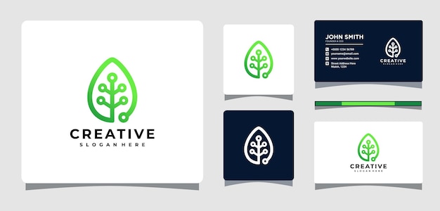 Leaf Technology Logo sjabloon met ontwerpinspiratie voor visitekaartjes