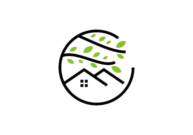 leaf tree home logo design simple modern line symbol vector