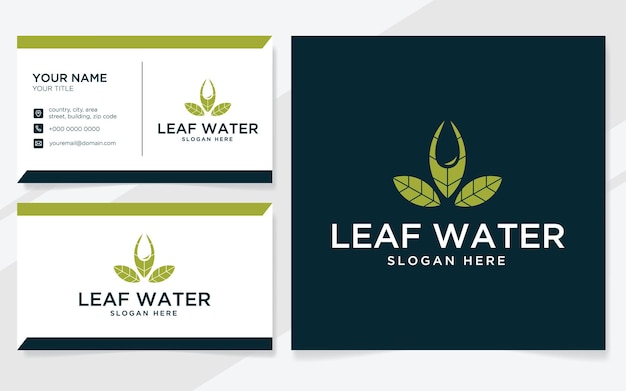 Leaf water-logo geschikt voor bedrijf met sjabloon voor visitekaartjes