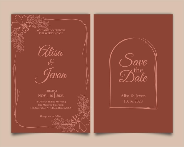 葉の結婚式の招待カードのテンプレート
