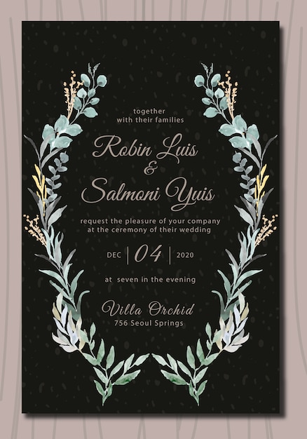 Leaf wedding invitation with watercolor