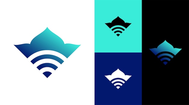 Vettore foglia wifi connessione internet logo design concept