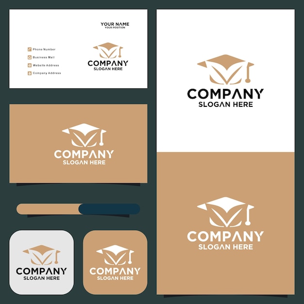leaf with graduation hat logo template vector icon design