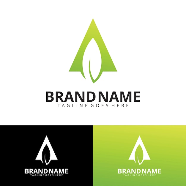 Leaf with letter a logo design template
