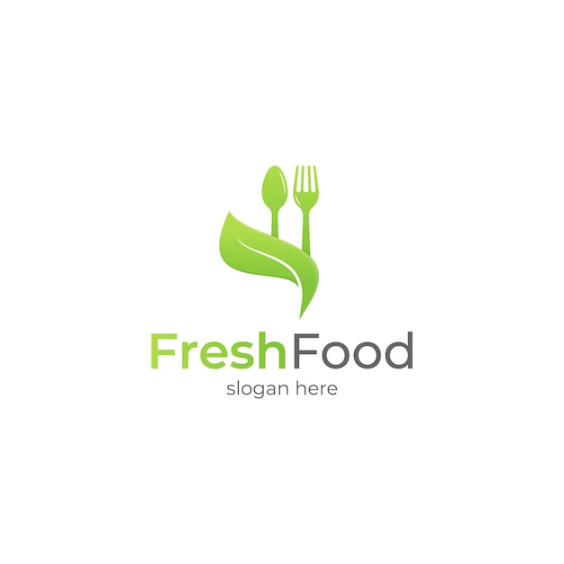 Leaf with spoon and fork fresh food logo design