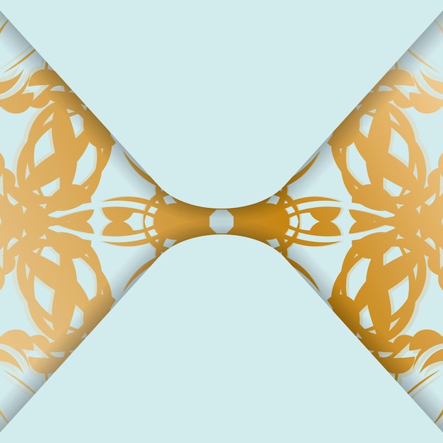 Листовка аквамаринового цвета с роскошным золотым орнаментом готова к печати.