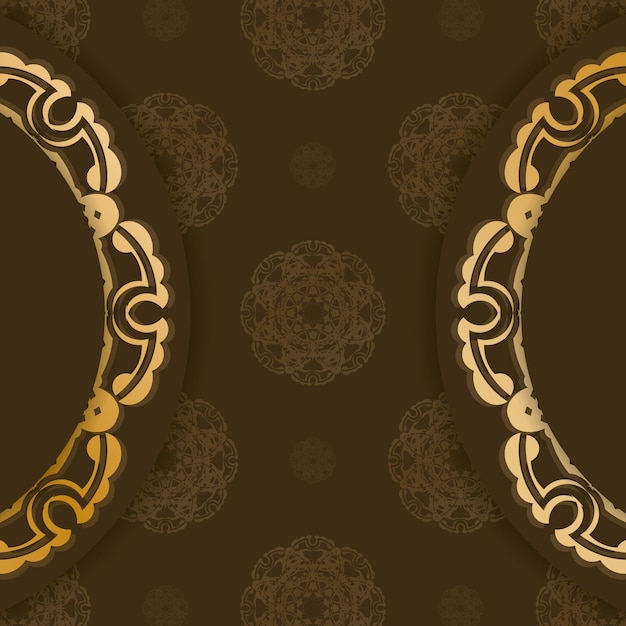 Leaflet in brown color with mandala gold ornament for your design.