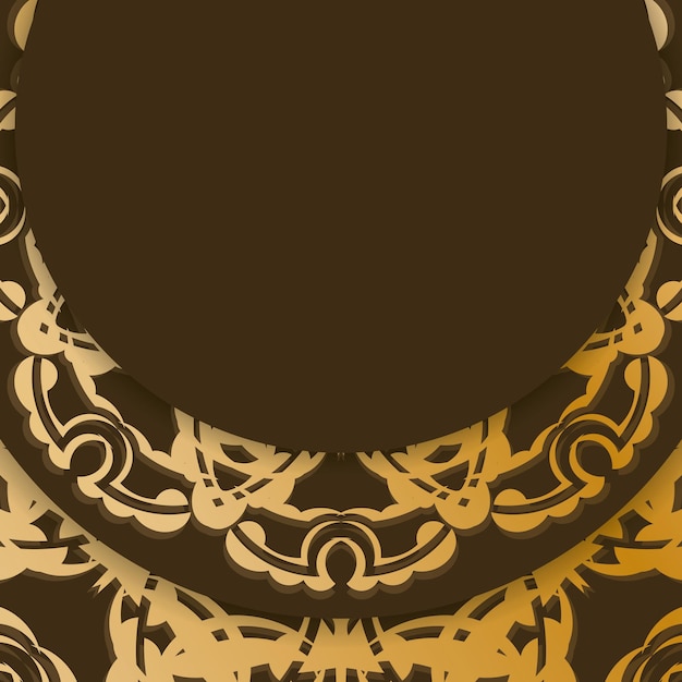 Leaflet in brown color with a mandala in gold ornaments, prepared for printing.