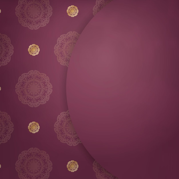 Leaflet template in burgundy color with luxurious gold pattern prepared for printing.