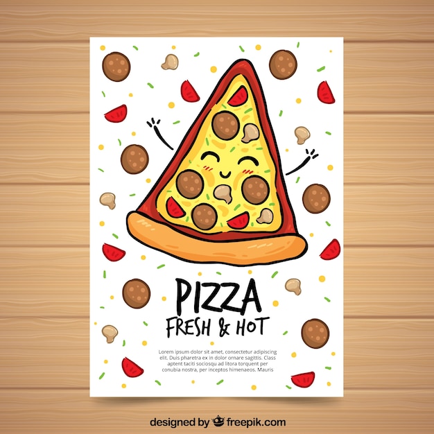 Leaflet con un bel pezzo di pizza disegnata a mano