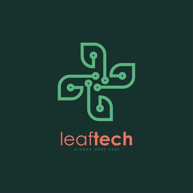 Концепция дизайна логотипа leaftech векторный логотип, созданный из комбинации листьев и технологий