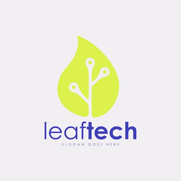 葉と技術の組み合わせから作成されたLeaftechロゴデザインコンセプトベクトルロゴ