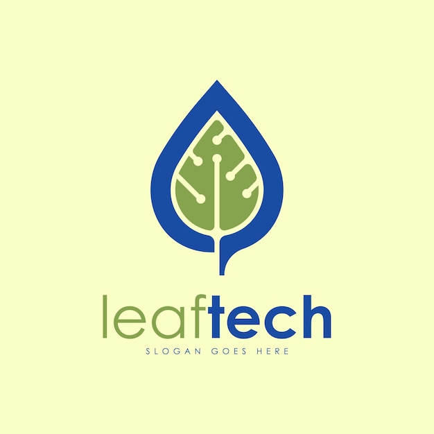 Leaftech Logo Design Concept Vector Logo Created from a Combination of Leaves and Technology