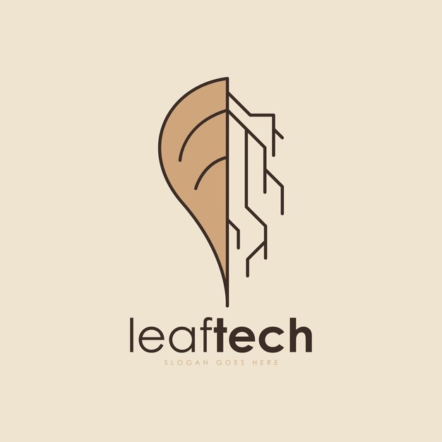 葉と技術の組み合わせから作成されたLeaftechロゴデザインコンセプトベクトルロゴ