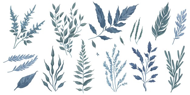 Leafy Luxe A Colorful Vector Set of Ornate Herb Elements