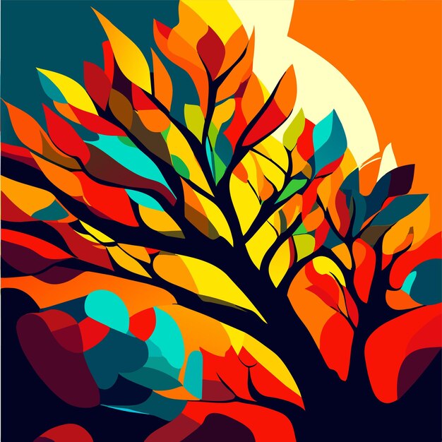 Vector leafy tree branch in vibrant autumn colors